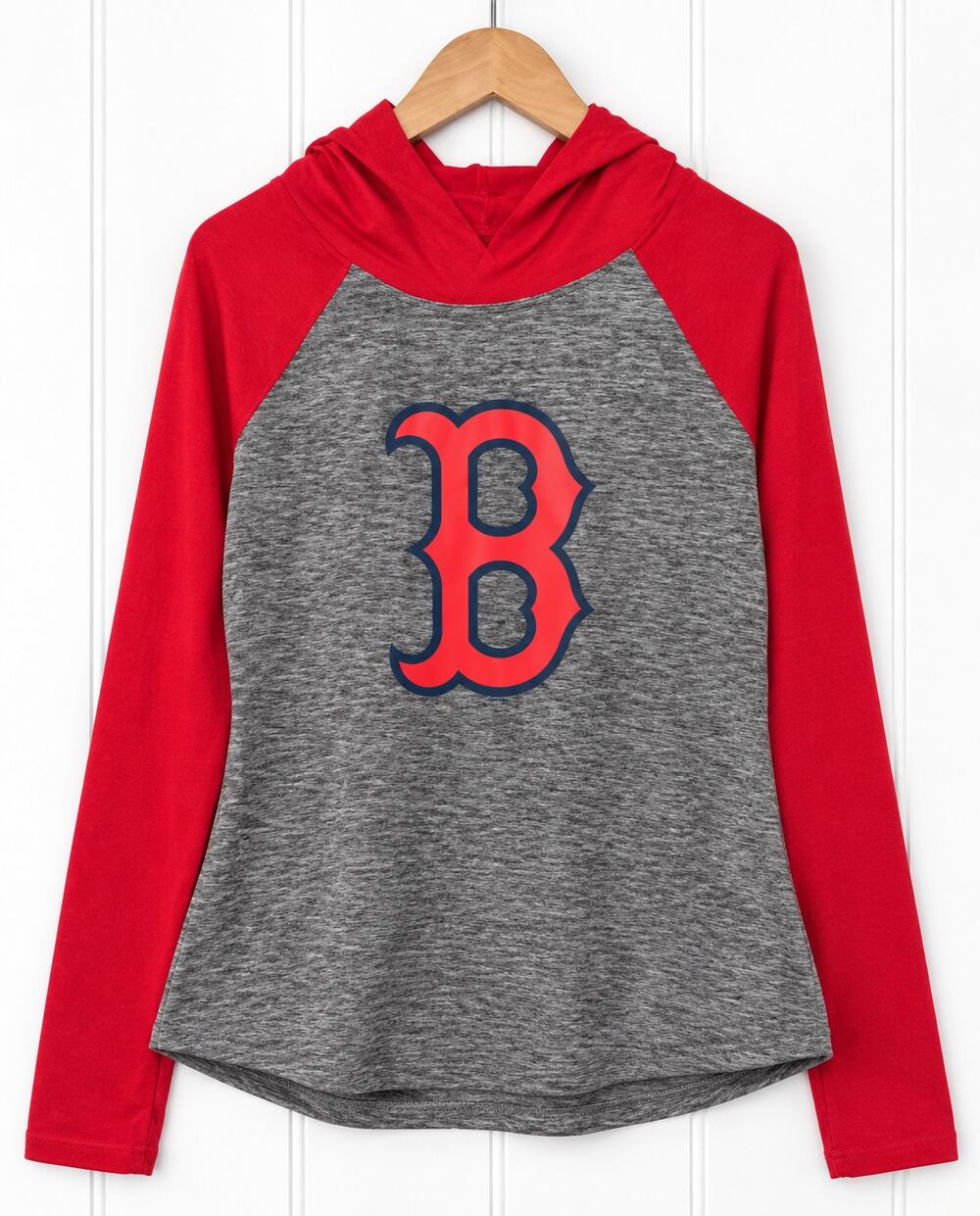 G-III 4Her Boston Red Sox Hoodie Women M Gray Red Raglan B Logo Pullover